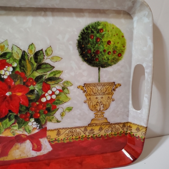 Holiday Poinsettia Melamine Plastic Tea Serving Tray - Picture 4 of 12